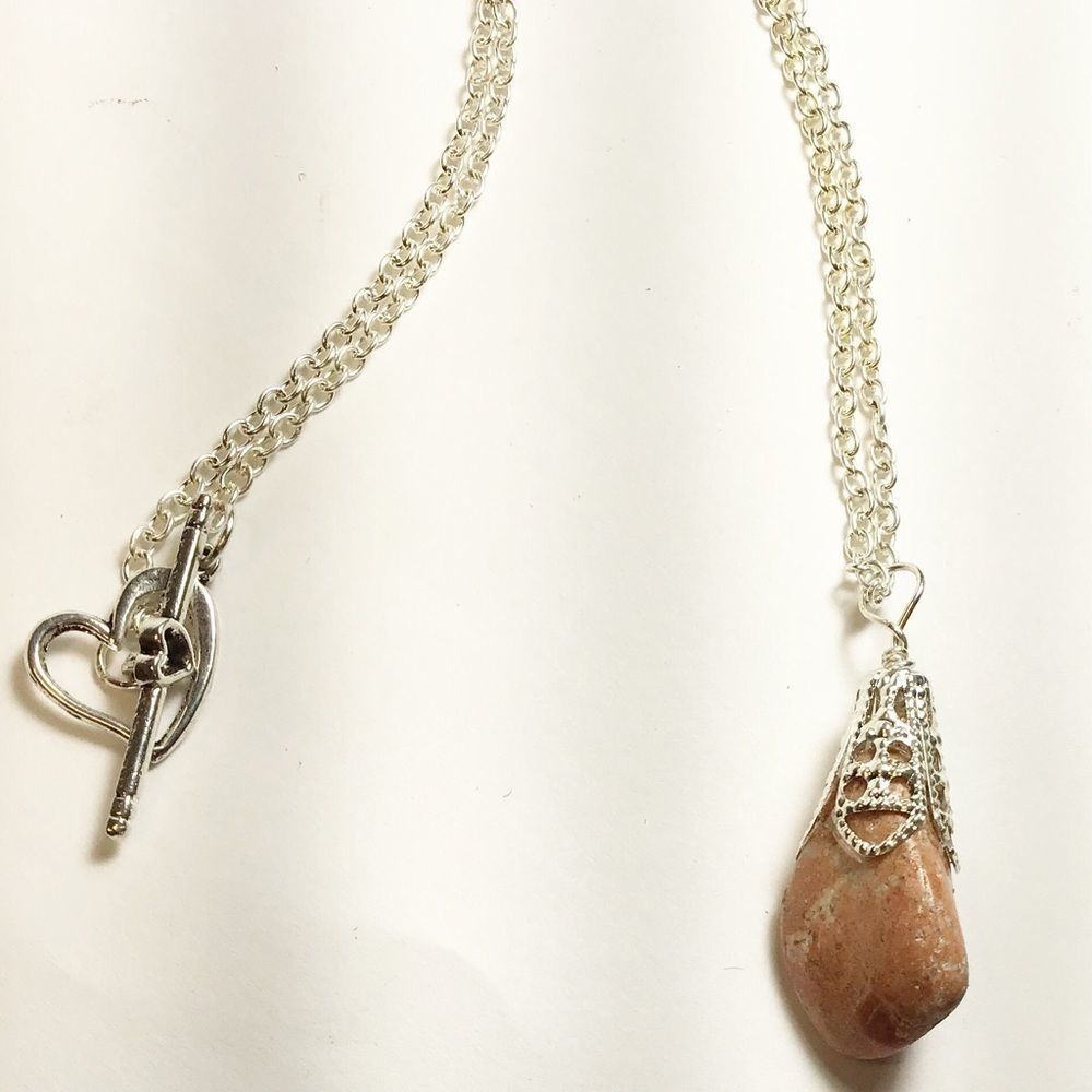 Boho Blonde Stone and Silver Necklace, 18”, NEW